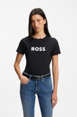 Cotton-jersey T-shirt with contrast logo, Black