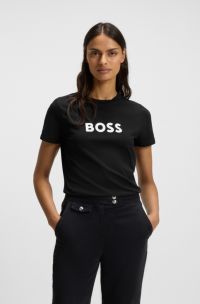 Cotton-jersey T-shirt with contrast logo, Black