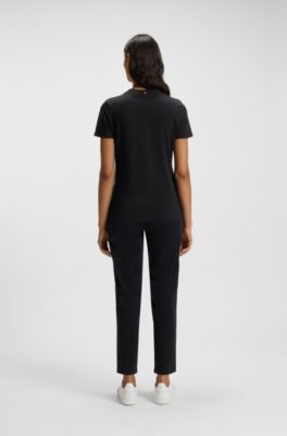 T-shirt van katoenen jersey met contrastlogo, Zwart