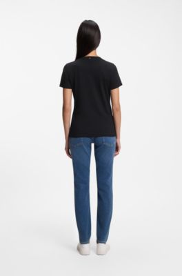 Cotton-jersey T-shirt with contrast logo, Black