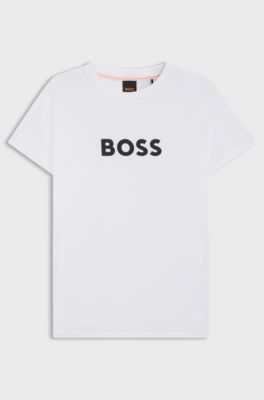 T-shirt en jersey de coton &agrave; logo contrastant, Blanc