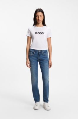 Cotton-jersey T-shirt with contrast logo, White