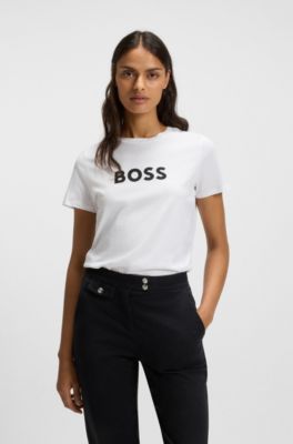 Cotton-jersey T-shirt with contrast logo, White