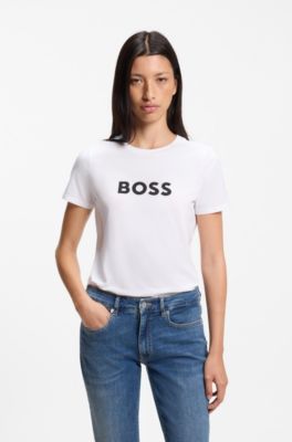 Cotton-jersey T-shirt with contrast logo, White