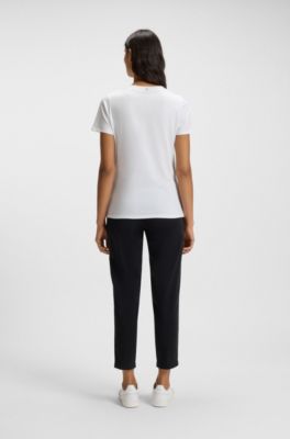 T-shirt en jersey de coton &agrave; logo contrastant, Blanc