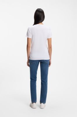 Cotton-jersey T-shirt with contrast logo, White