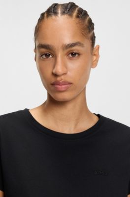 Slim-fit T-shirt in cotton with logo detail, Black