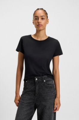 Slim-fit T-shirt in cotton with logo detail, Black