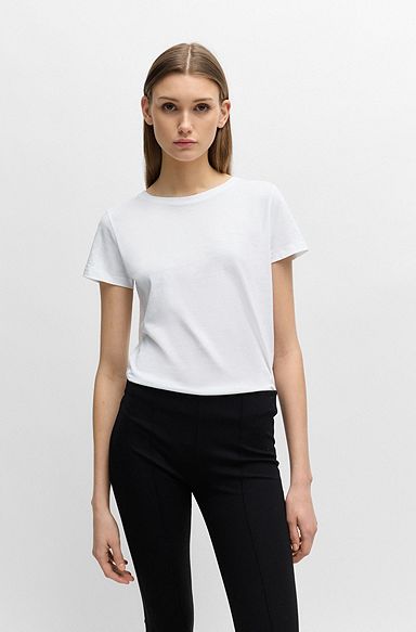 Camiseta slim fit de punto de algodón con logo, Blanco