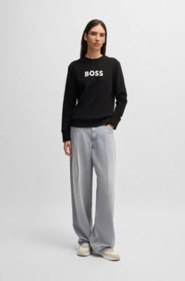 Cotton-terry sweatshirt with contrast logo, Black