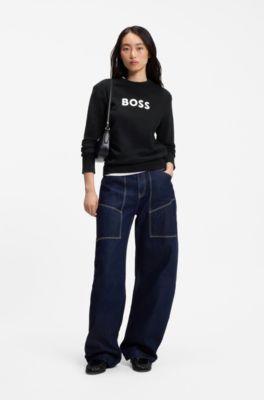 Cotton-terry sweatshirt with large logo, Black