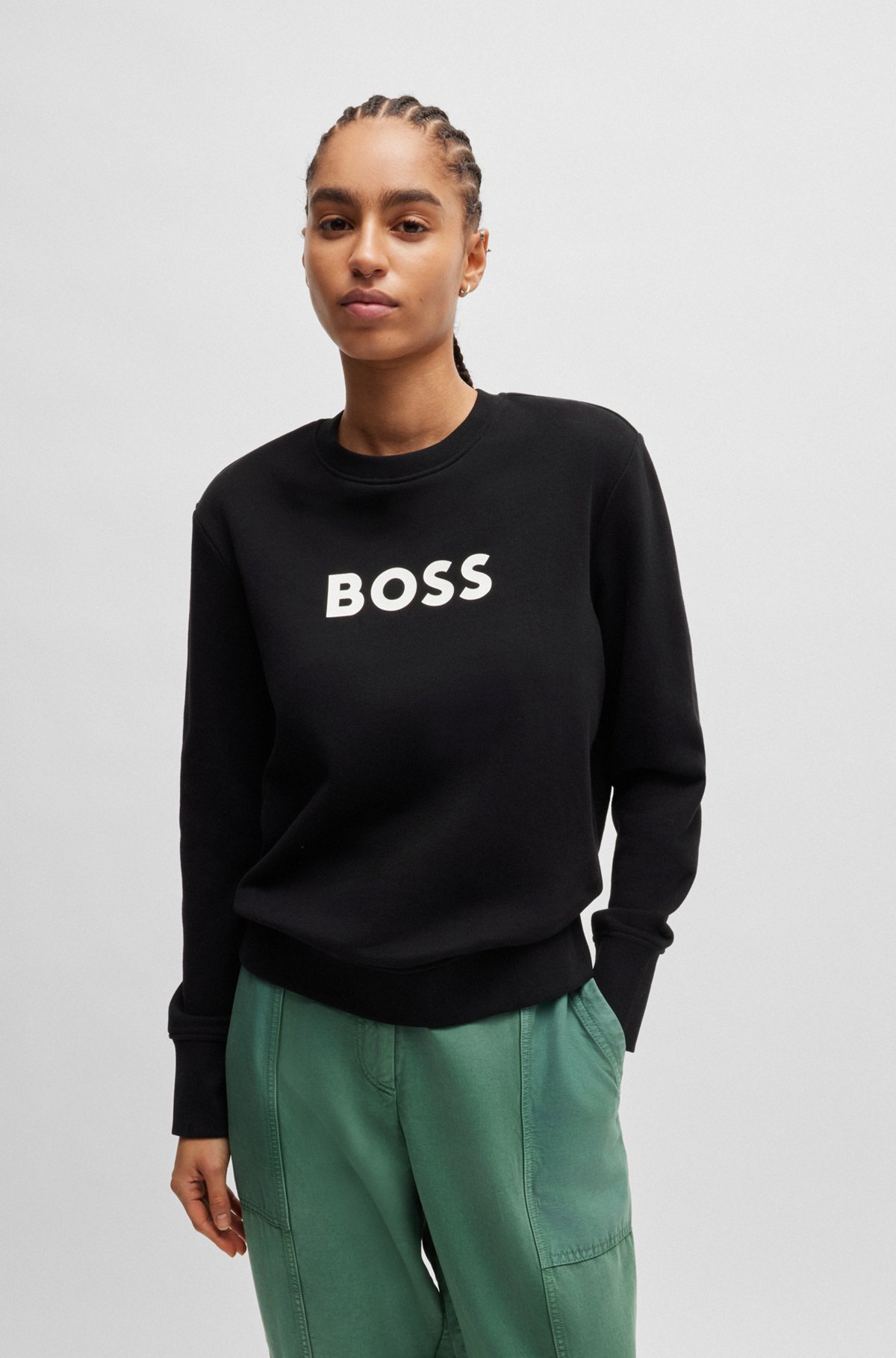 Cotton-terry sweatshirt with contrast logo, Black