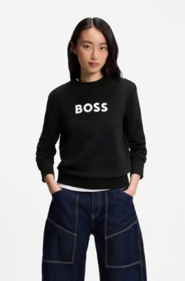 Sweat en molleton de coton avec logo contrastant, Noir