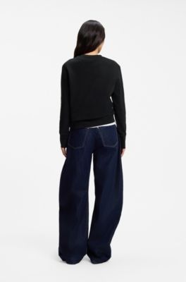 Cotton-terry sweatshirt with contrast logo, Black