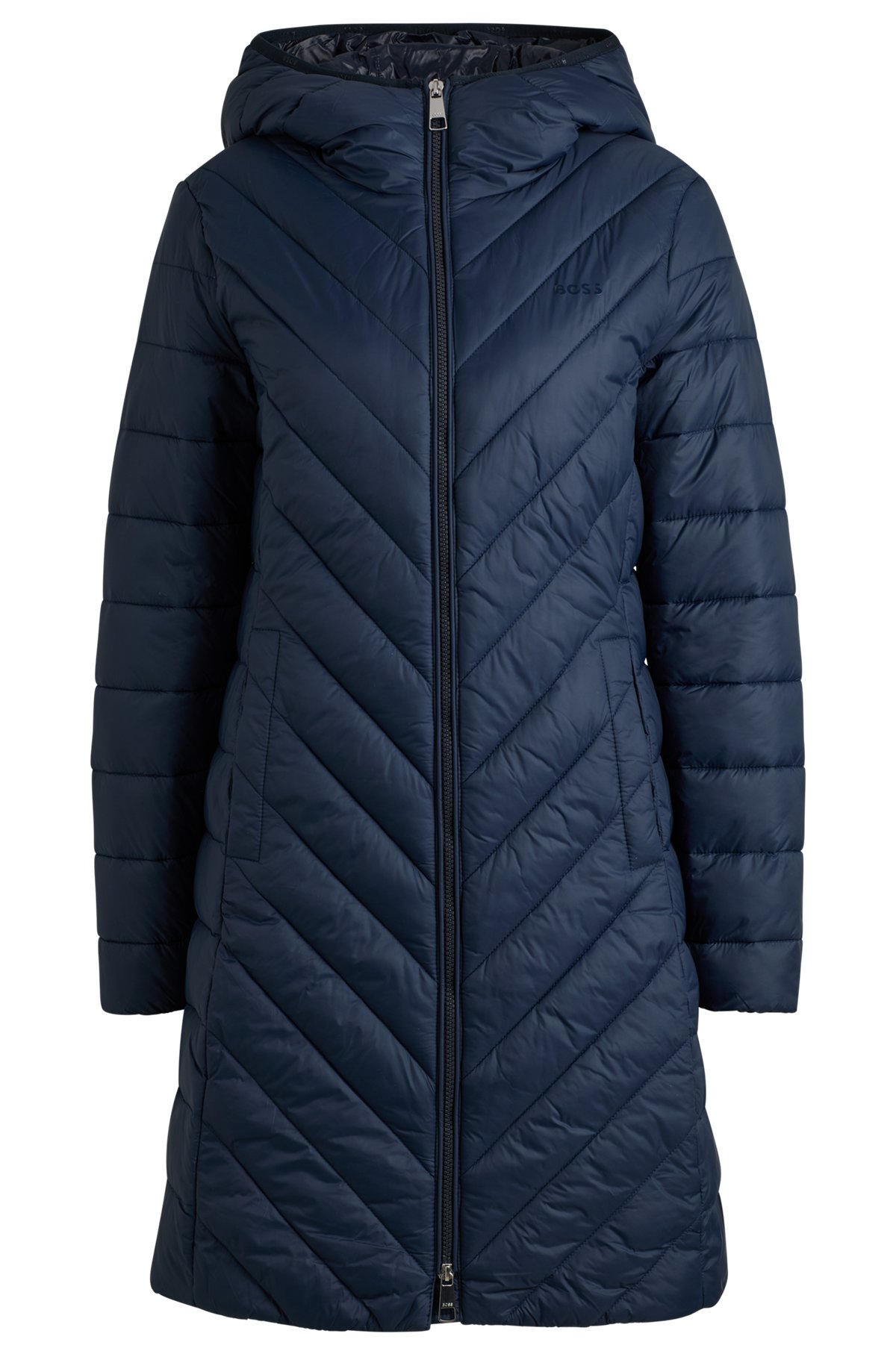 Regular fit vandskyende jakke med tone-i-tone logo, Mørkeblå