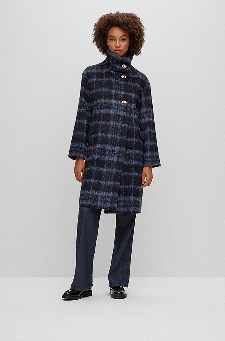 Oversized-fit checked coat with turn-lock closures, Patterned