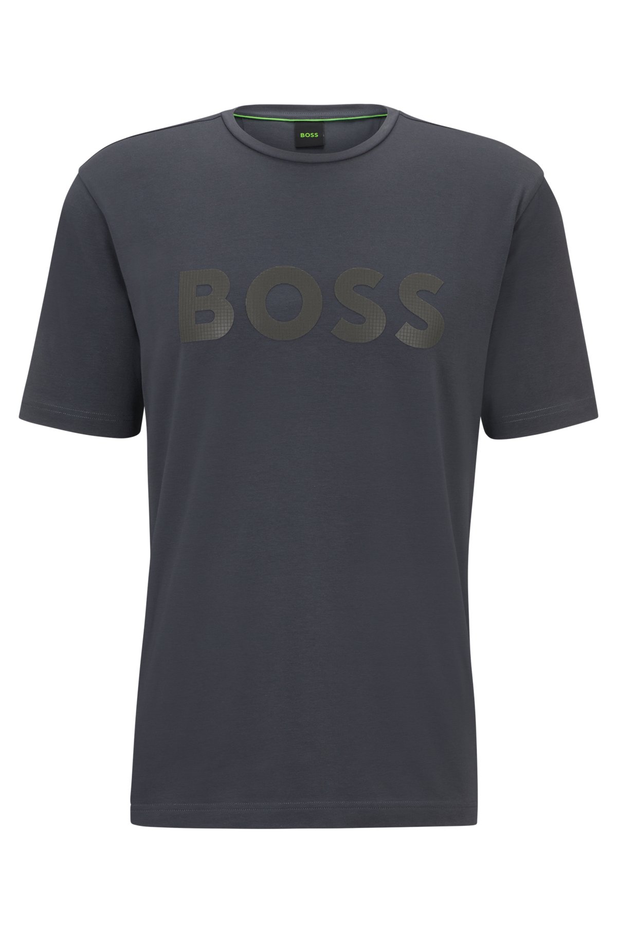 T-Shirt aus Stretch-Baumwolle mit dekorativem reflektierendem Logo, Dunkelgrau