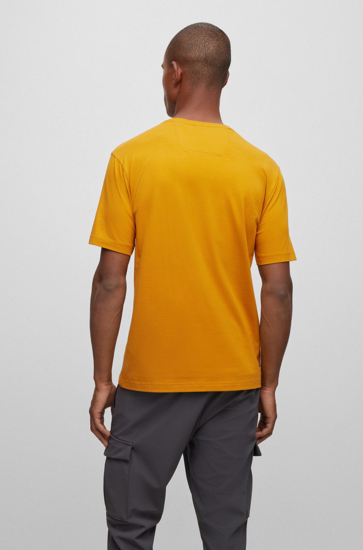 Stretch-cotton T-shirt with decorative reflective logo, Dark Yellow