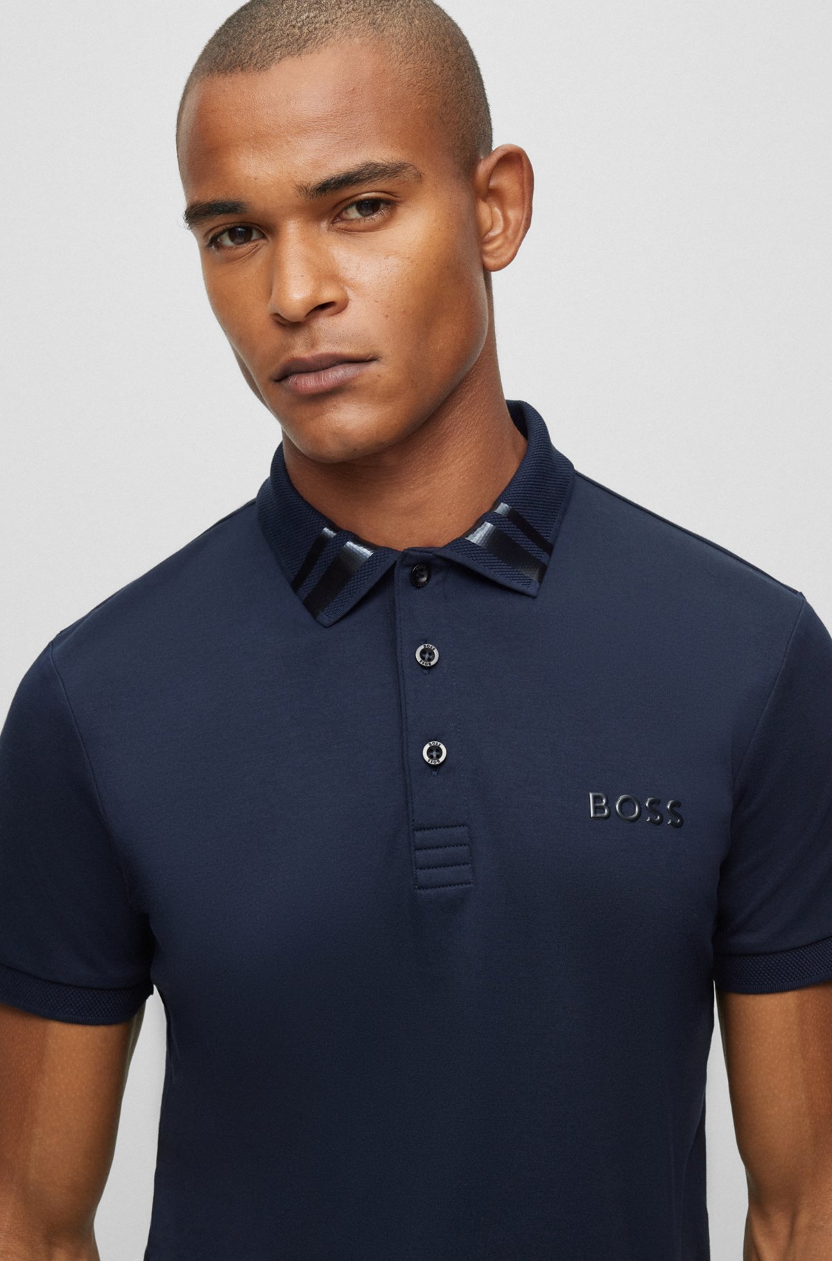 BOSS - Interlock-cotton slim-fit polo shirt with foil-print details