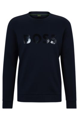 BOSS - Cotton-piqué sweatshirt with mirror-effect logo 
