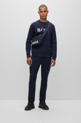 BOSS - Cotton-piqué sweatshirt with mirror-effect logo 