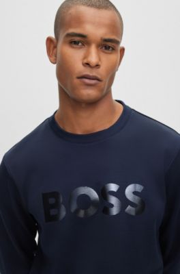 BOSS - Cotton-piqué sweatshirt with mirror-effect logo 