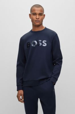 BOSS - Cotton-piqué sweatshirt with mirror-effect logo 