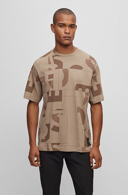 Relaxed-fit T-shirt with all-over logo print, Light Brown