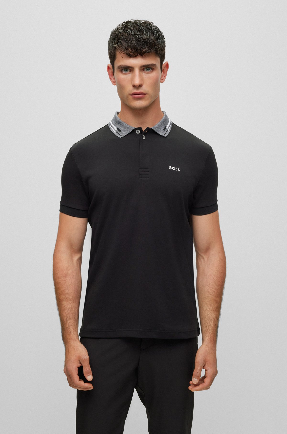 BOSS - Interlock-cotton polo shirt with embroidered logo