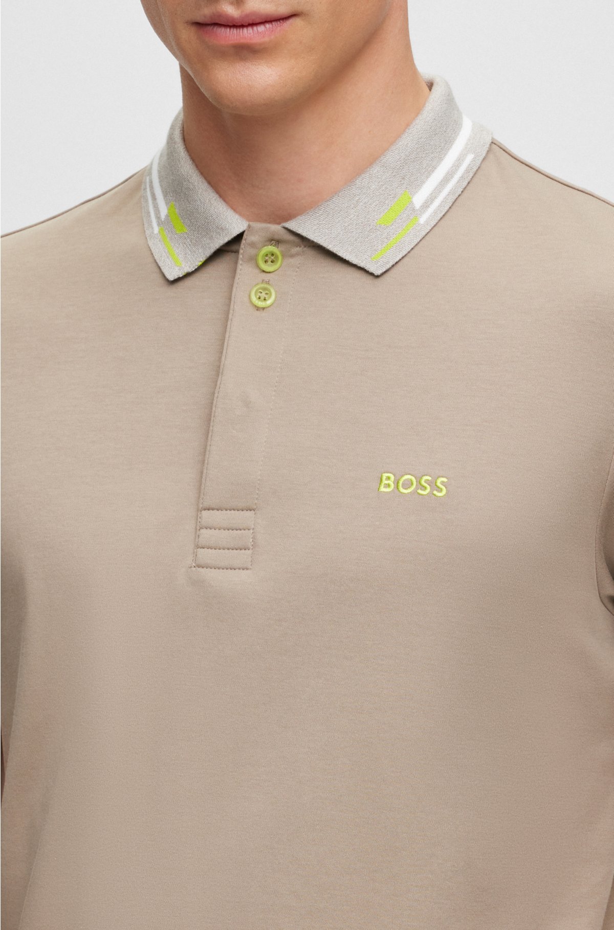 Interlock-cotton polo shirt with embroidered logo, Beige