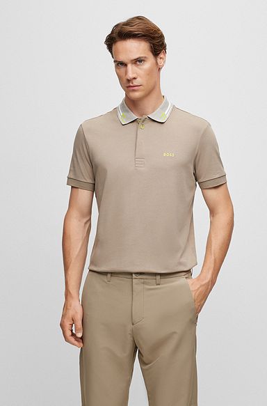 Interlock-cotton polo shirt with embroidered logo, Beige