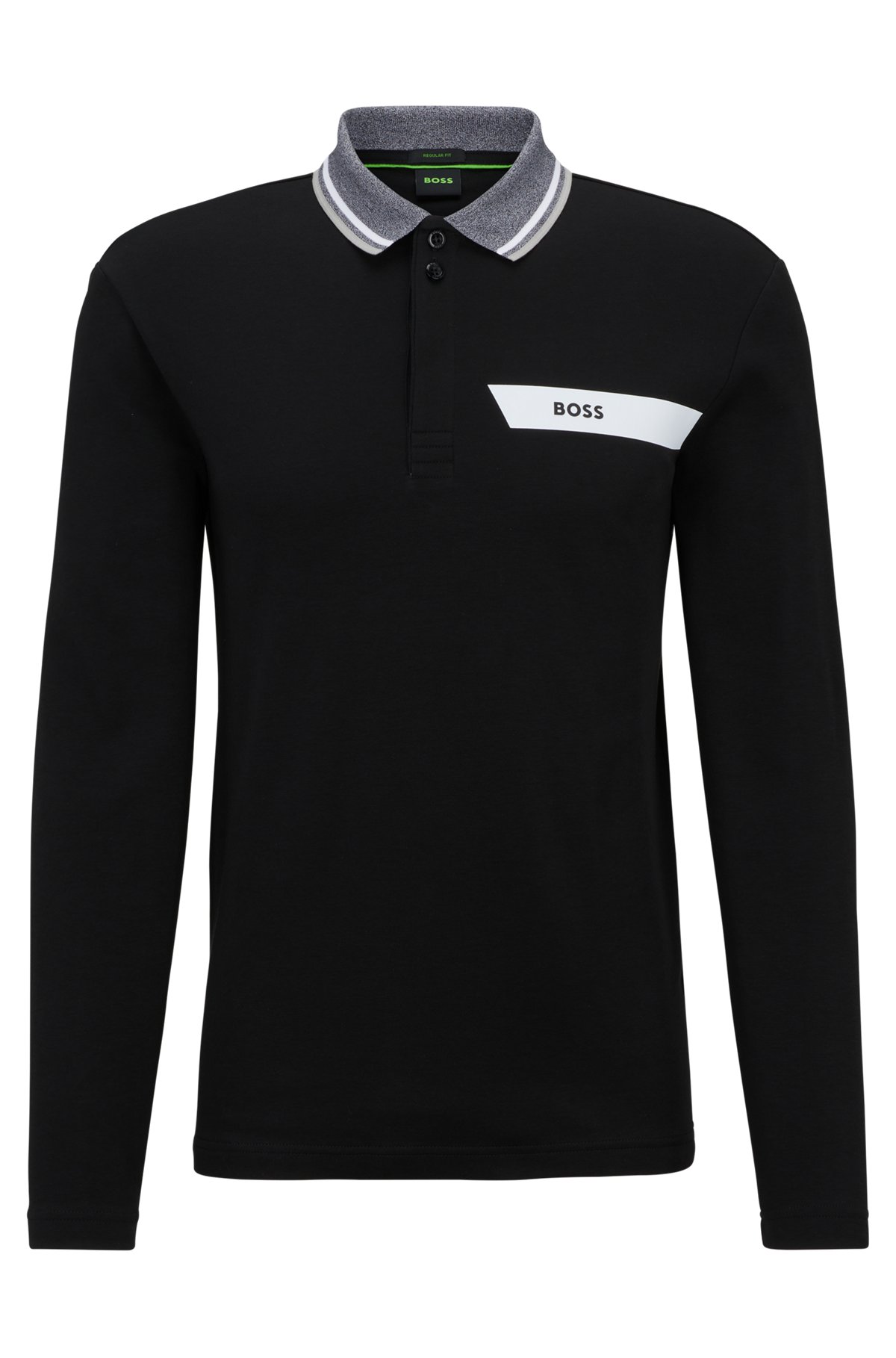 BOSS - Interlock-cotton polo shirt with stripe and logo