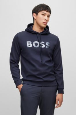 BOSS - Cotton-piqué hoodie with mirror-effect logo