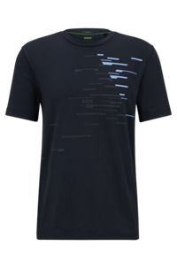 T-Shirt aus Stretch-Baumwolle mit Rundhalsausschnitt und Logo-Artwork, Dunkelblau