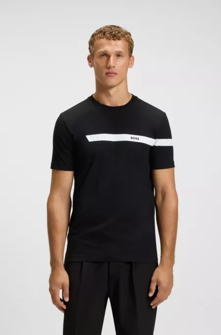 Stretch-cotton T-shirt with stripe and logo