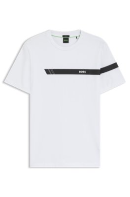 T-shirt en coton stretch à logo et rayures