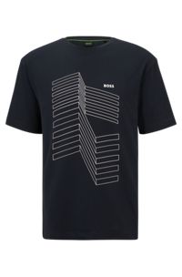 Relaxed-Fit T-Shirt aus Stretch-Baumwolle mit Logo-Artwork, Dunkelblau