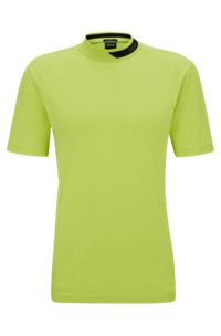T-Shirt aus Stretch-Baumwolle mit Logo-Streifen aus Jacquard am Kragen, Hellgrün