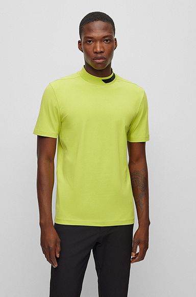 Stretch-cotton T-shirt with logo-stripe jacquard collar, Light Green
