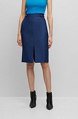 Button-trim pencil skirt in micro-patterned virgin wool, Patterned