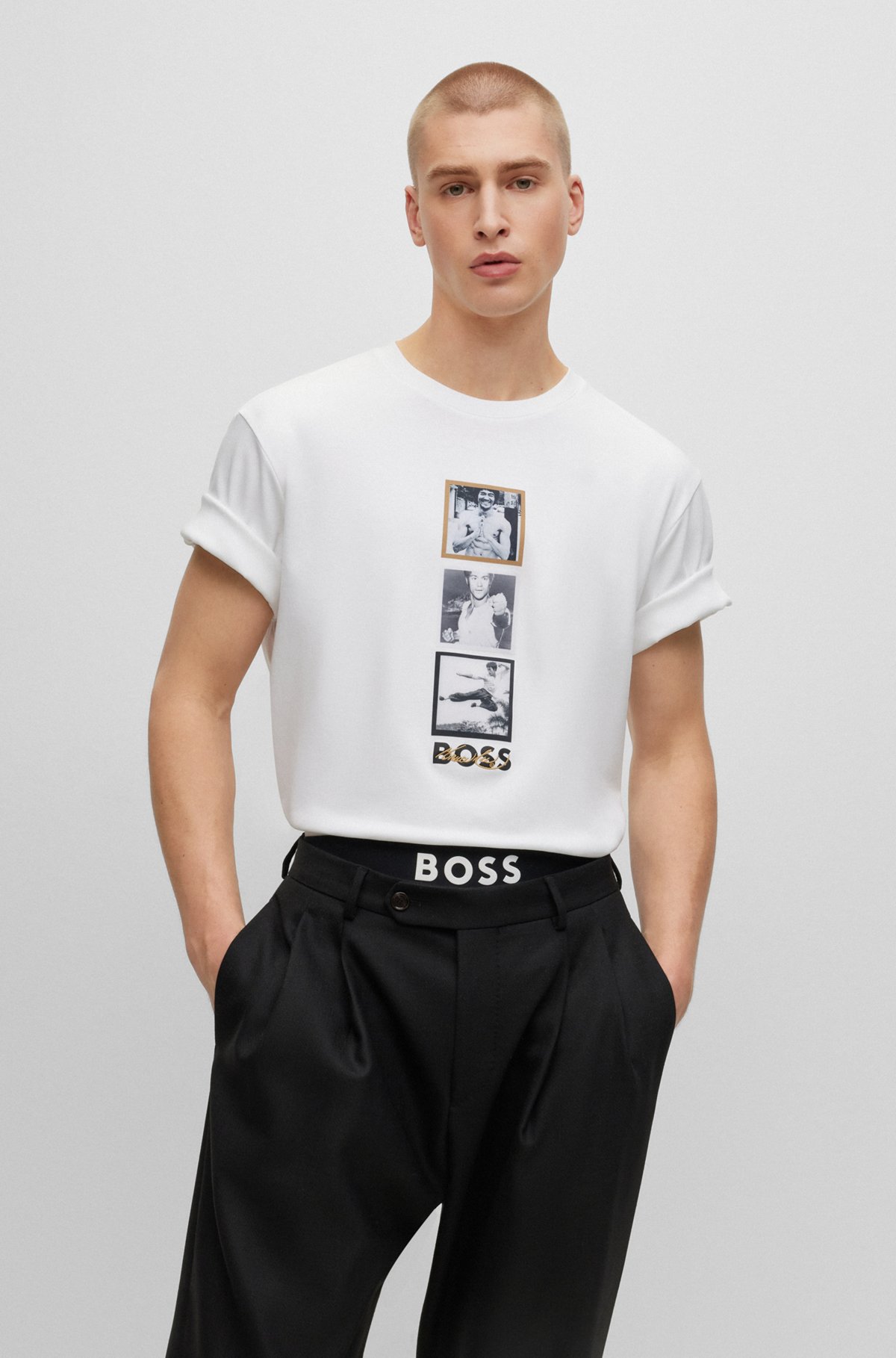 BOSS x Bruce Lee gender-neutral T-shirt with special artwork, White
