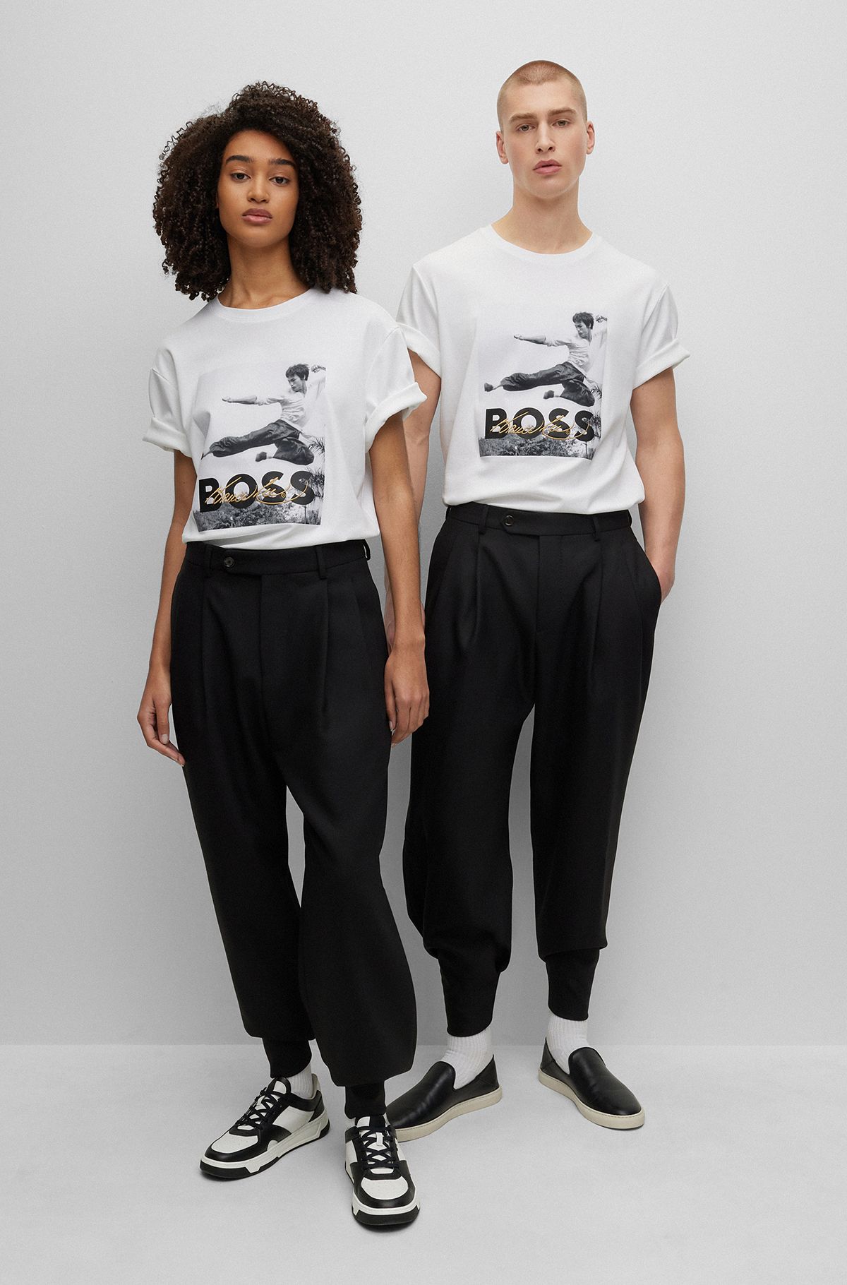 BOSS x Bruce Lee gender-neutral T-shirt with photo artwork, White