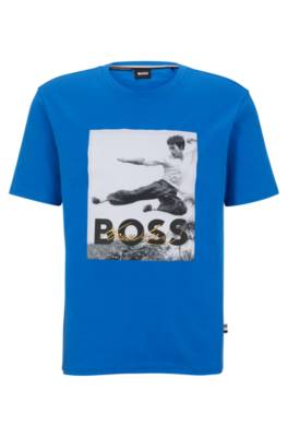 Hugo Boss X Bruce Lee Gender-neutral T-shirt With Photo Artwork In Blue