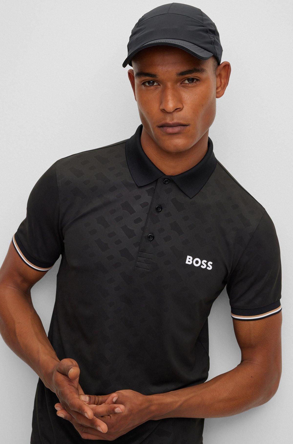 BOSS x Matteo Berrettini slim-fit polo shirt with monograms, Black