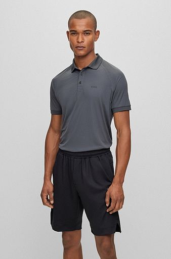 Slim-fit polo shirt in structured jersey, Dark Grey