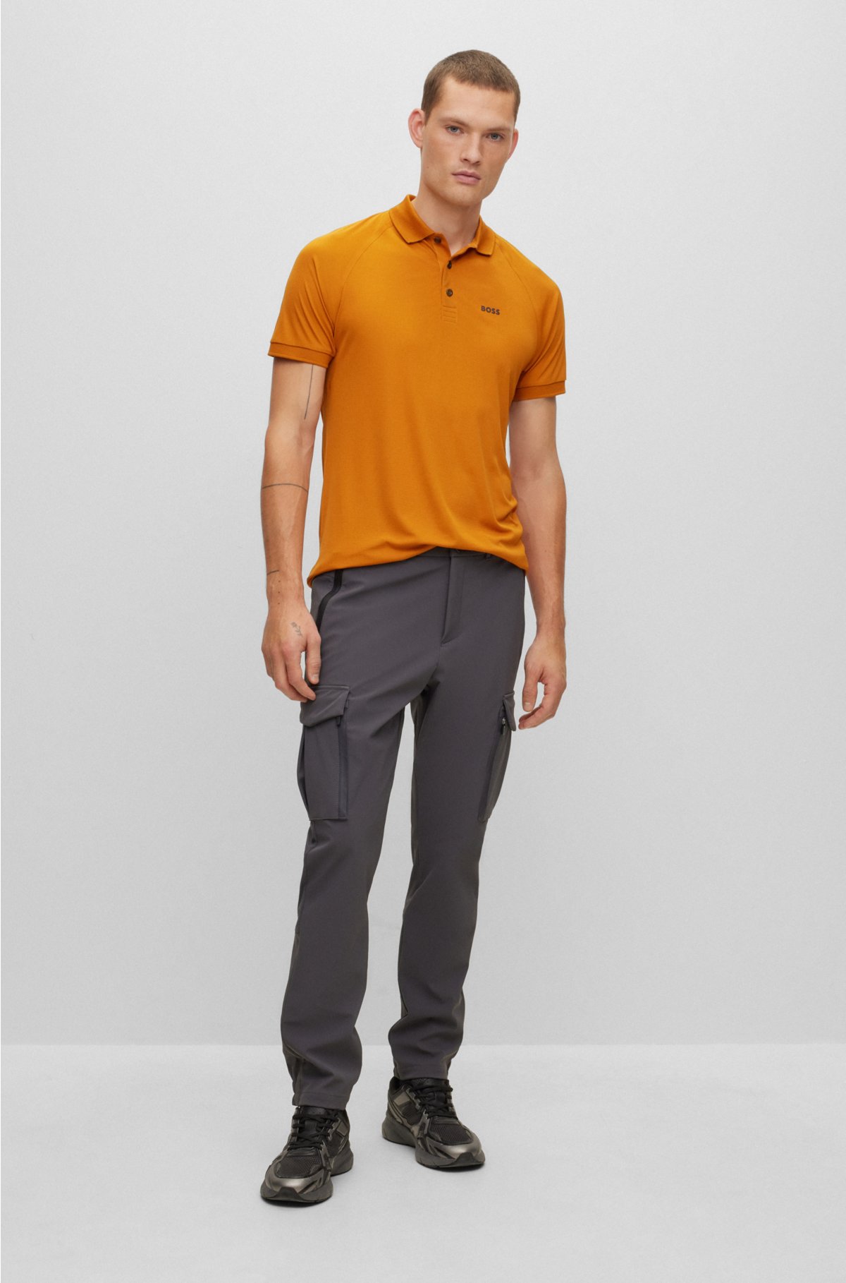 Slim-fit polo shirt in structured jersey, Orange