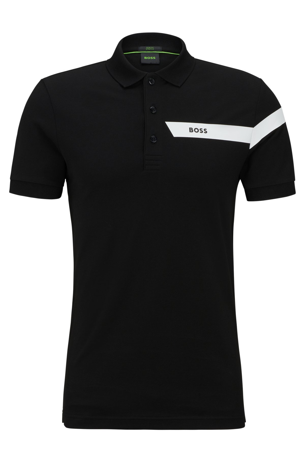Slim-fit polo shirt with stripe and logo, Black