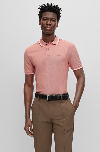 Cotton-piqué polo shirt with embroidered logo, Light Red