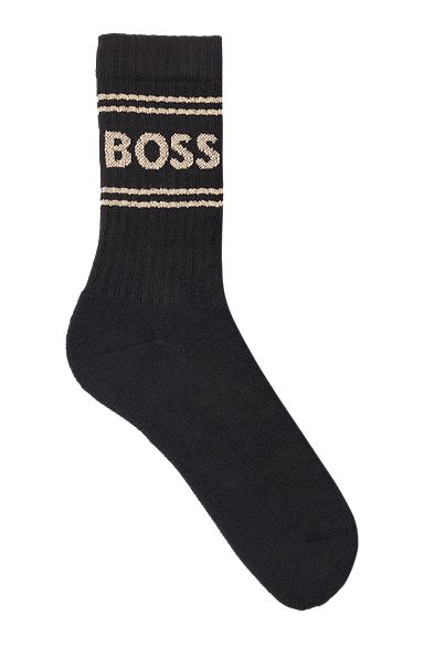 Short-length socks with stripes and logo, Black