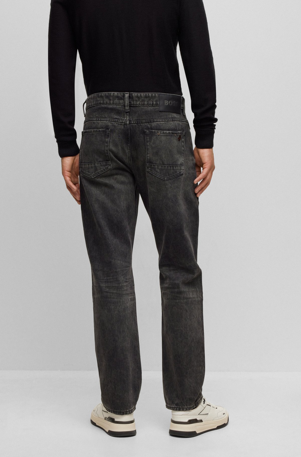 Schwarze Relaxed-Fit Jeans aus festem Denim, Dunkelgrau